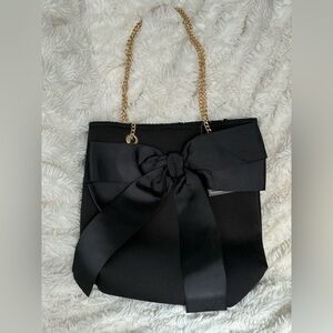 Elegant Black Satin Bow Accent Women's Bag, NWT